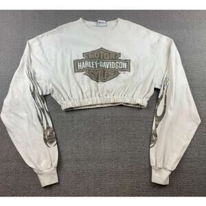 VTG Harley Davidson Cropped Graphic Shirt Size Small Camo Flames Tulsa Oklahoma